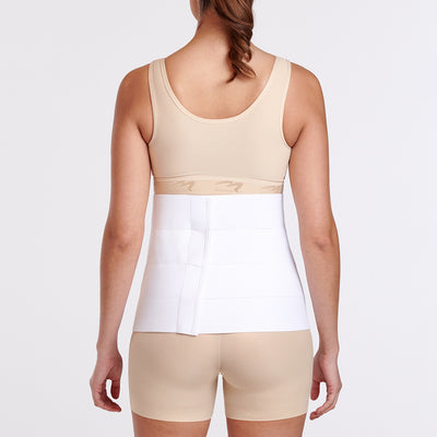 Marena Recovery style AB4 abdominal binder shown from the back on female model.