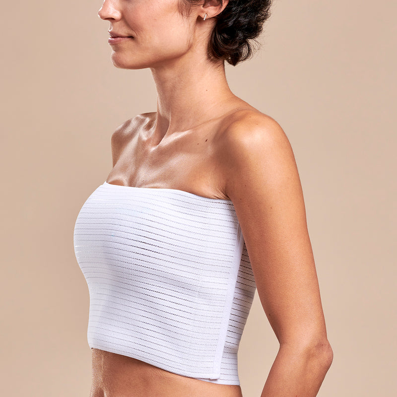 Marena Recovery, style BW-9 Breast Wrap, White, Velcro detail shown  front view