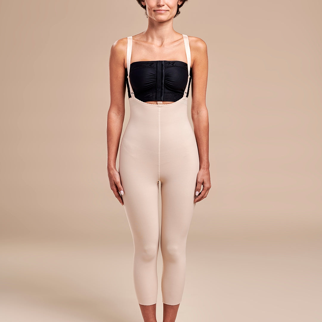 Marena Recovery style FBM2 zipperless compression girdle with suspenders,  front view in beige