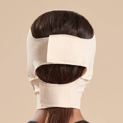 Marena Recovery style FM300-A medium coverage, no neck compression face mask, back view in beige shown on female model