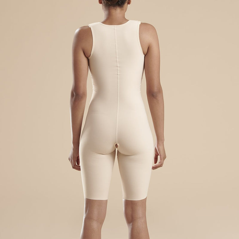 Marena Recovery style FTS sleeveless compression bodysuit, detail side view in beige