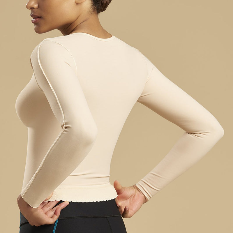 Marena Recovery style FV2L long sleeve compression vest, front view in beige