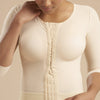 Marena Recovery style FV2M 3/4 sleeves vest with hook and eye closure, front close up detail view in beige