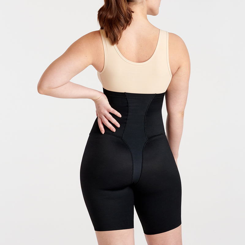 Marena Shape style ME-222 High-waist compression thigh slimmer , front view in black