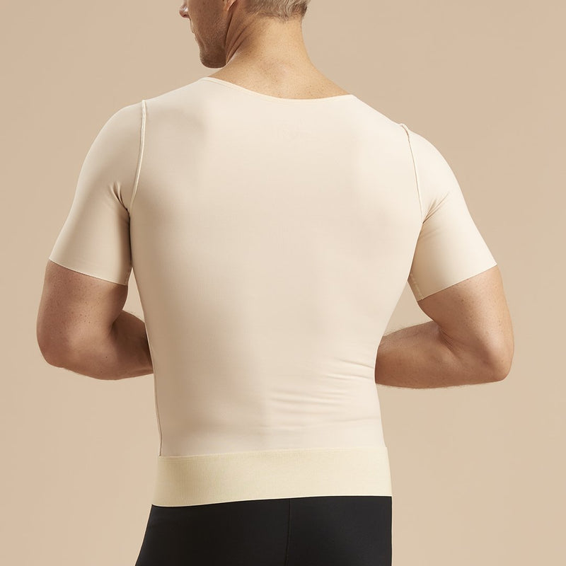 Marena Recovery style MV-SS Short Sleeve compression vest with front zipper, front pose view in beige