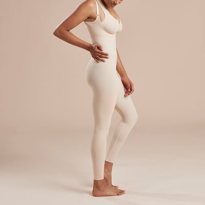 Marena Recovery style SFBHL2 Ankle length compression girdle with high back zipperless, side view in beige