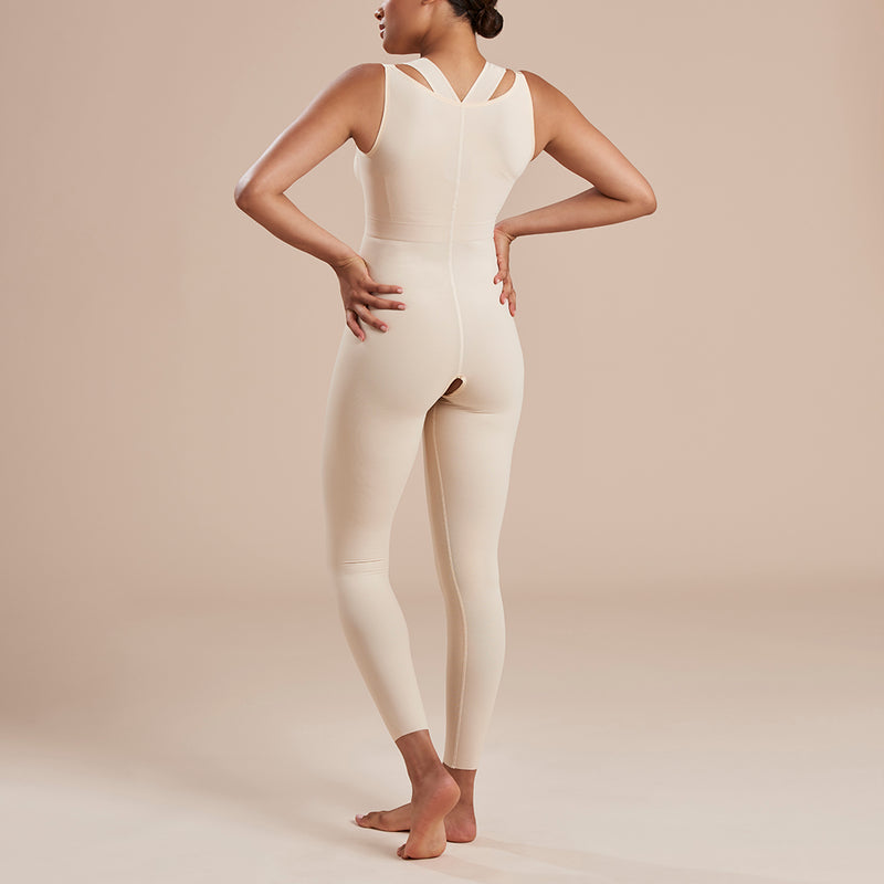 Marena Recovery style SFBHL ankle length compression girdle with high back , front view in beige