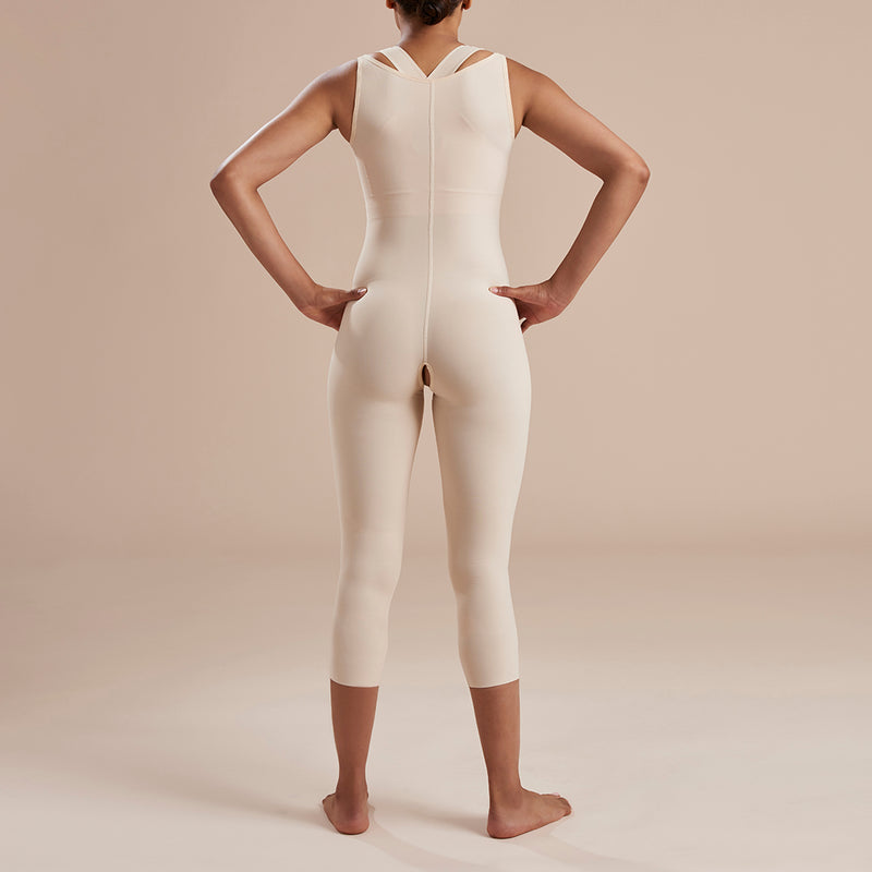 Marena Recovery style SFBHM Capri length compression girdle with high-back front view in beige