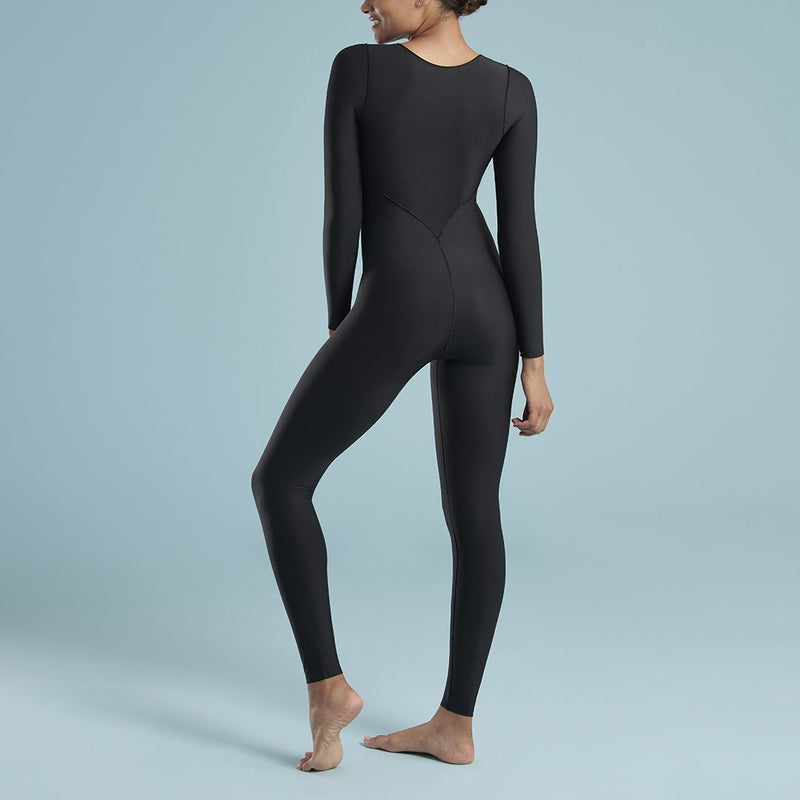 Marena Shape style VA-01 VerAmor Long-sleeve petite inseam compression bodysuit, front pose view in black