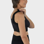 Caress Ultra-Soft Drain Bulb Management Velcro-Closure Surgical Bra, side view in black.