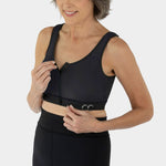 Caress Ultra-Soft Drain Bulb Management Velcro-Closure Surgical Bra, front view in black.