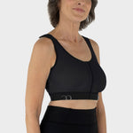Caress Ultra-Soft Drain Bulb Management Velcro-Closure Surgical Bra,side view in black.