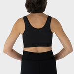 Style Name: Caress Ultra-Soft Zip-Front Surgical Bra, back view in black