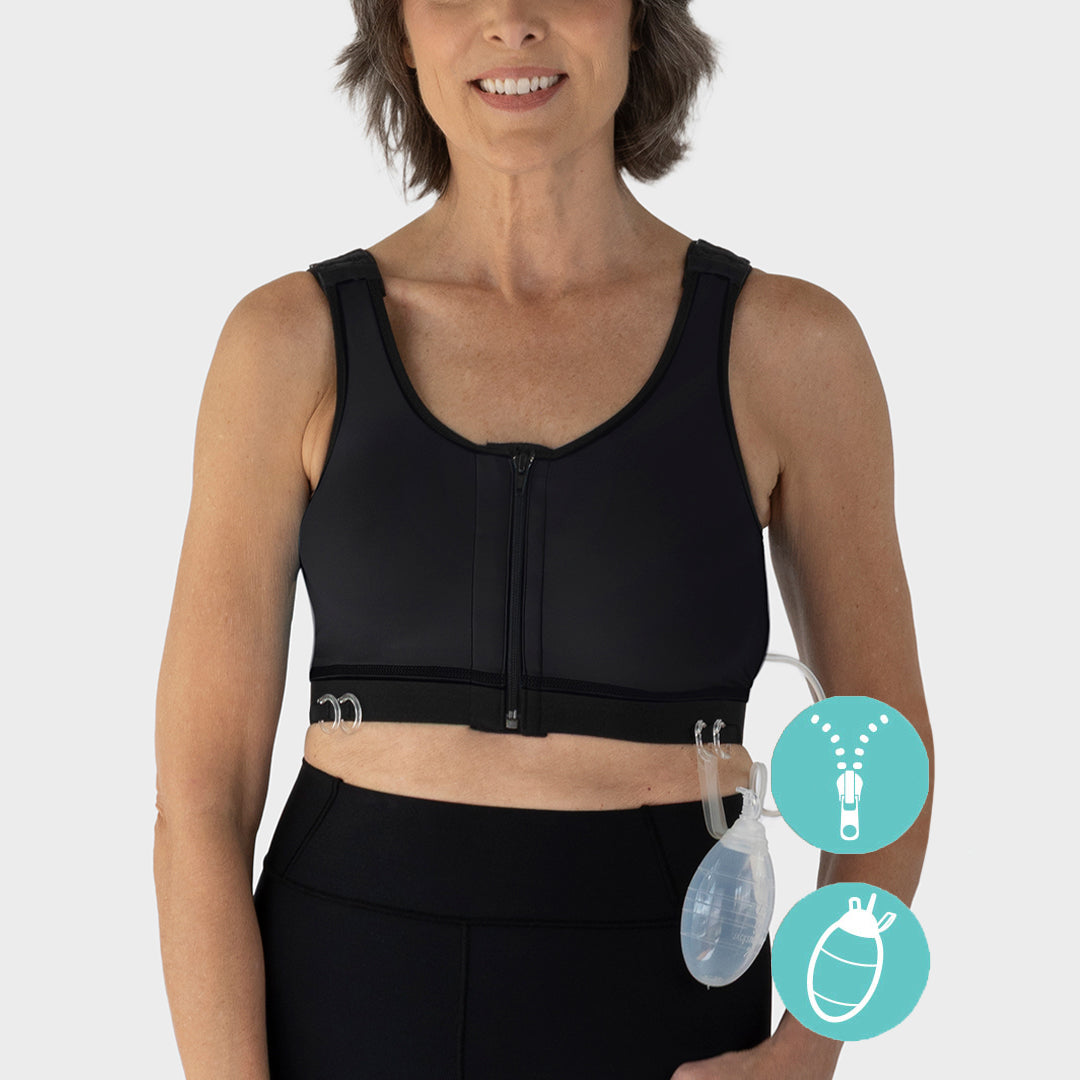 Caress Ultra-Soft Drain Bulb Management Zip-Front Surgical Bra - Style No. CAR-HB02-DBM