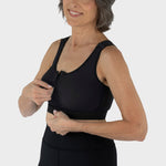 Style Name: Caress Ultra-Soft Zip-Front Surgical Bra, zipper detail view in black