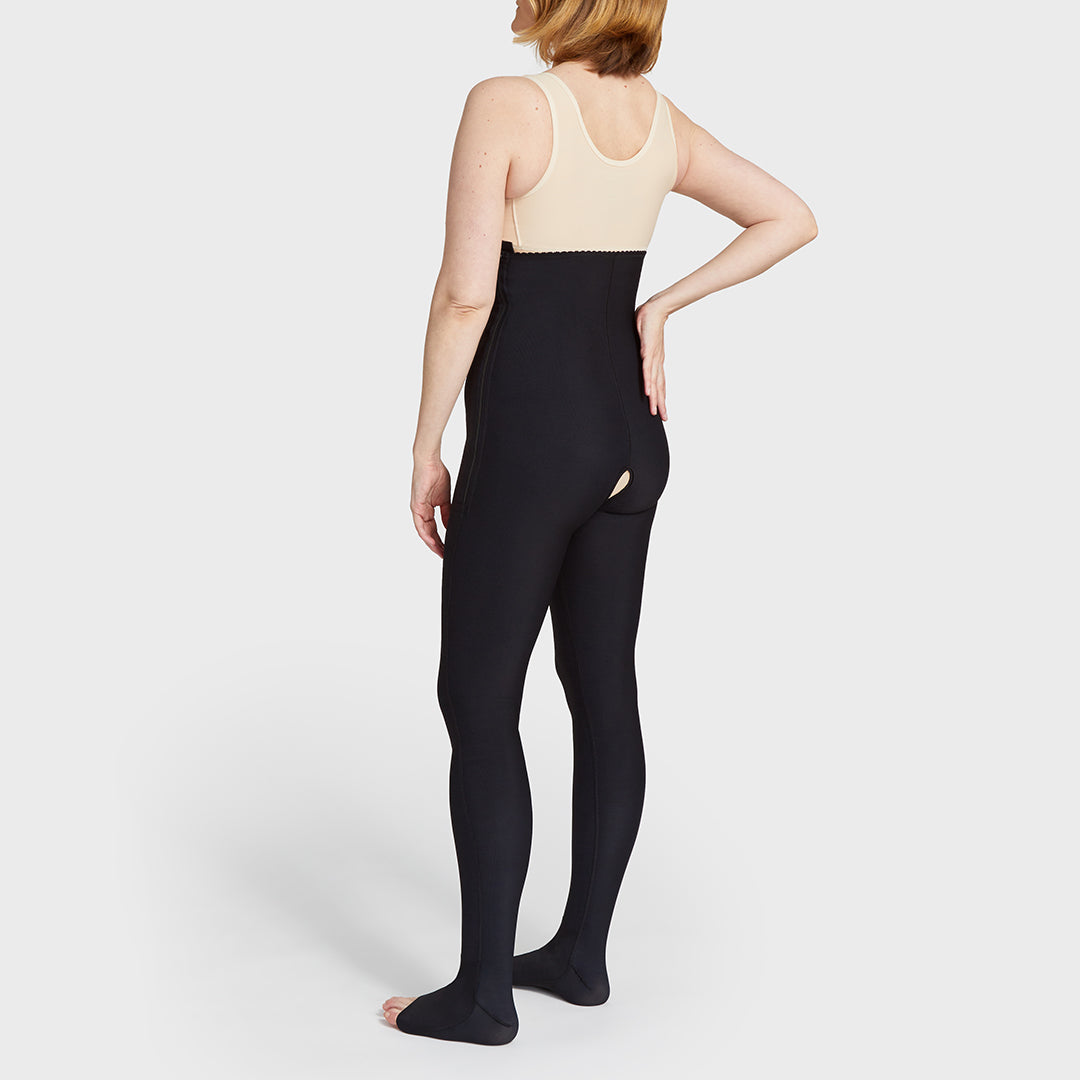 Marena Recovery style LGLFM lipedema garment in black, shown from the back on a female model.