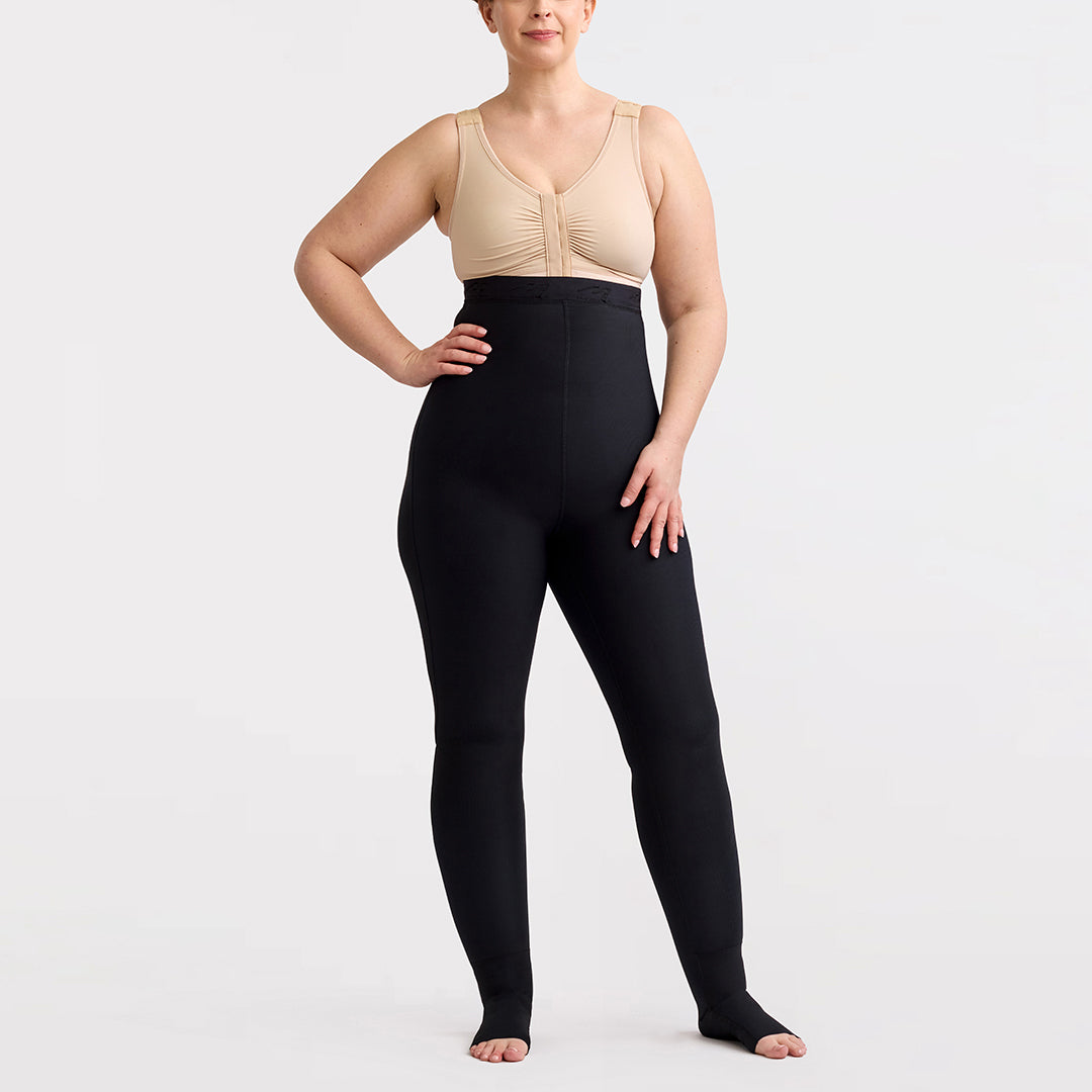 Marena Recovery style LIEMLES, Lipedema Everyday Management Legging, in black shown from the front on a female model.