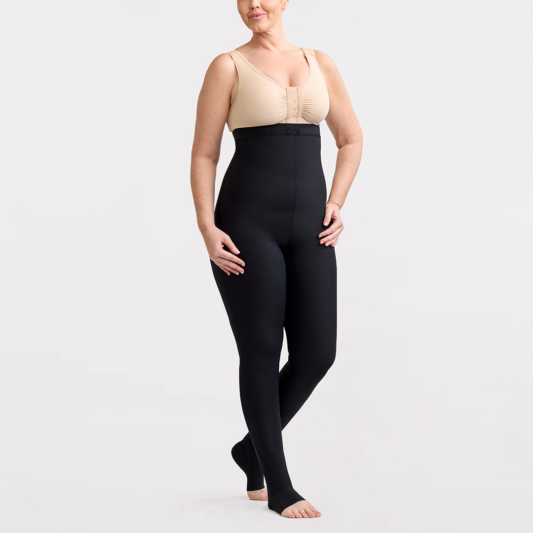 Marena Recovery style LIEMLES, Lipedema Everyday Management Legging in black, shown from the front on a female model.