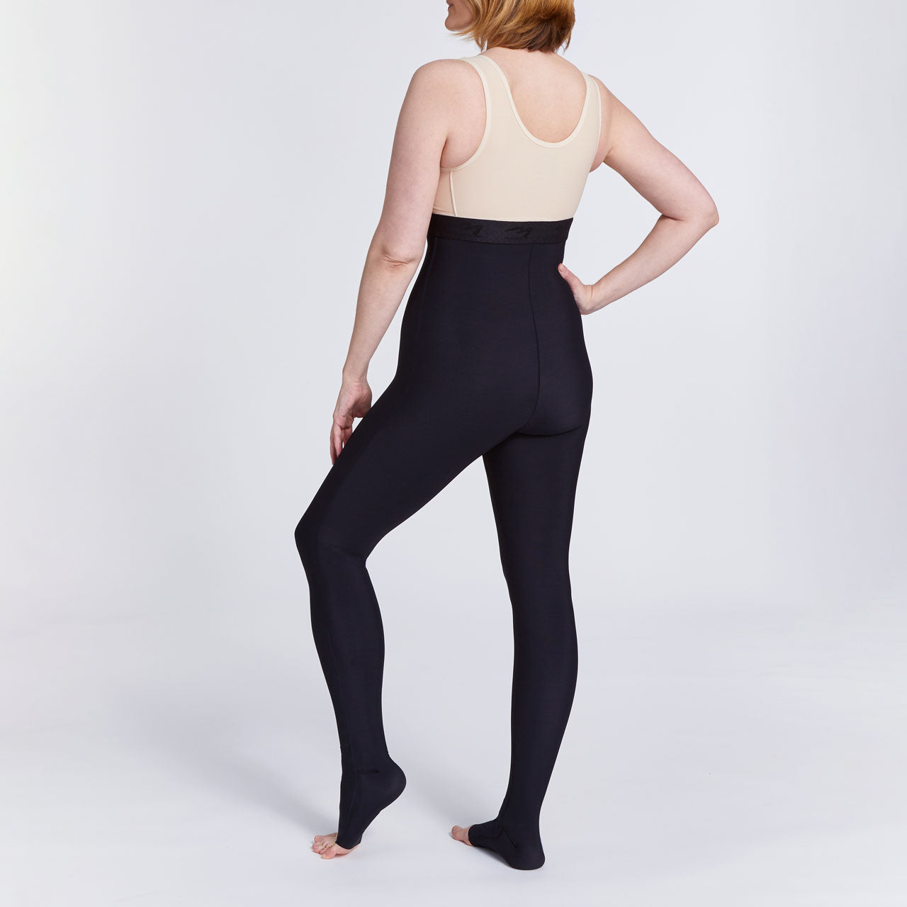 Marena Recovery style LIEMLES Early-State Lipedema garment in black, shown from the back on a female model.