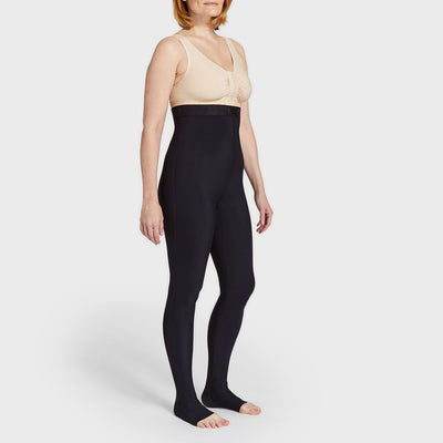Marena Recovery style LIEMLES Early-State Lipedema garment in black, shown from the side on a female model.