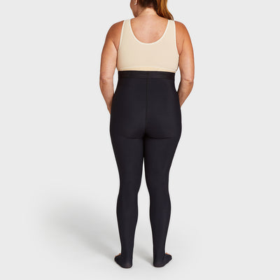 Marena Recovery style LIEMLMS Mid-State Lipedema garment in black,  shown from the back on a female model.