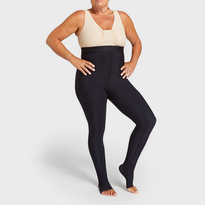 Marena Recovery style LIEMLMS Mid-State Lipedema garment in black, comfort ankle detail shown from the front on a female model.
