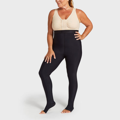 Marena Recovery style LIEMLMS Mid-State Lipedema garment in black, comfort ankle detail shown from the front on a female model.