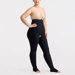Marena Recovery style LIPSGHE, Lipedema Post-Surgical Girdle with Hook-&-Eye in black, shown from the front on a female model.
