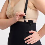 Marena Recovery style LIPSGSZ, Lipedema Post-Surgical Girdle with side zipper closures and suspenders close up detail