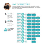 Size chart for recovery bras with step-by-step instructions on finding the perfect fit.