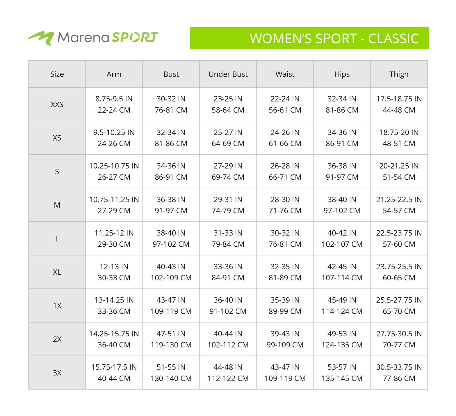 Size Chart - Women – corpocabana-main