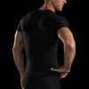 Marena Sport style 502 Short sleeve shirt close-up back view, in black fabric with black threading