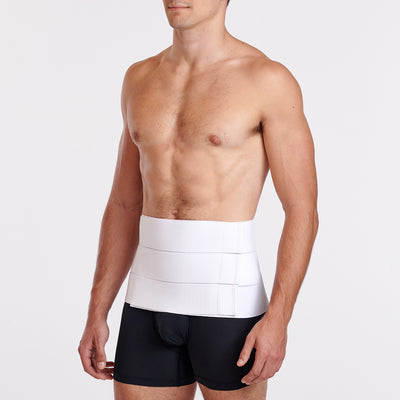 Marena Recovery style AB3S3 abdominal binder, front view shown on male model.