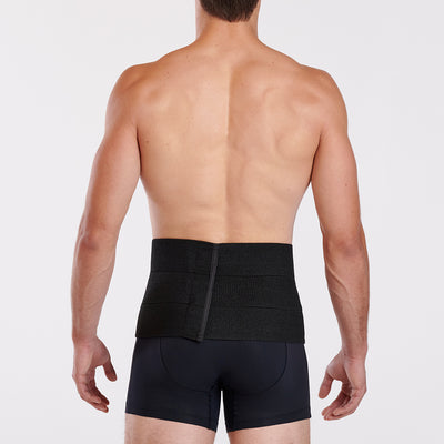 Marena Recovery style AB3 abdominal binder back view, show in black on male model.