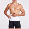 Marena Recovery style AB3 abdominal binder front view with detail, show in white on male model.