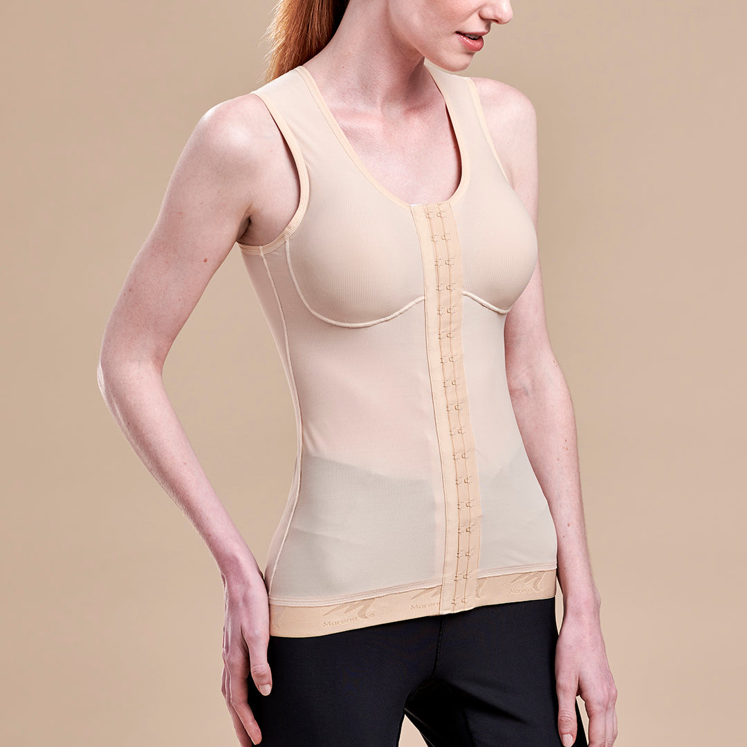 Caress by Marena Mastectomy Pocketed Camisole with Compression Bodice, side view, beige