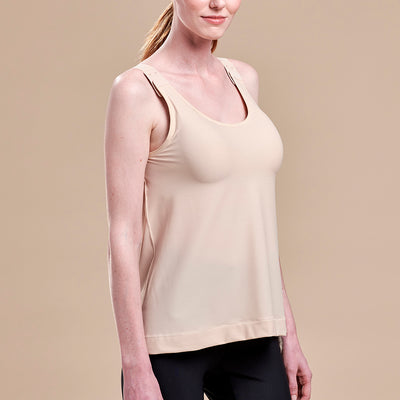 Caress by Marena Post-Mastectomy Camisole, side view, in beige