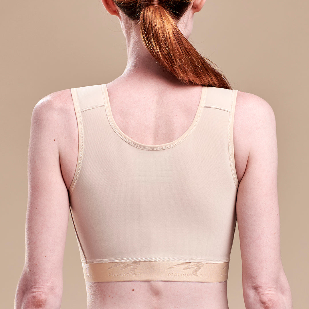 Caress by Marena High Coverage Pocketed Bra, back view, beige