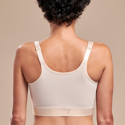 Caress by Marena Mastectomy Medium Coverage Pocketed Bra, back view, beige