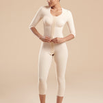 Marena Recovery style FBBMSM calf length compression bodysuit, front view in beige