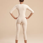 Marena Recovery style FBBMSM calf length compression bodysuit, back view  in Beige