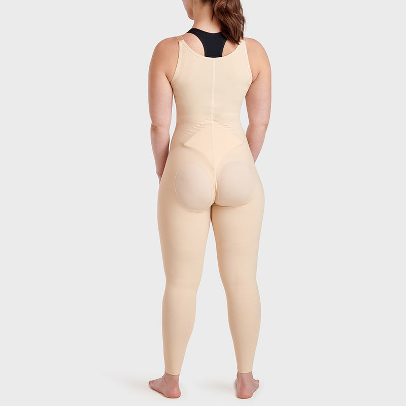 Marena Recovery style FBCL Compression Bodysuit ankle length for BBL Fat Transfer, back view, in black.