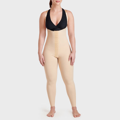 Marena Recovery style FBCL Compression Bodysuit ankle length for BBL Fat Transfer, front view, in beige