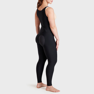 Marena Recovery style FBCL Compression Bodysuit ankle length for BBL Fat Transfer, back side view, in black