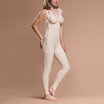 Marena Recovery style FBL ankle-length compression girdle, side zipper view in beige.