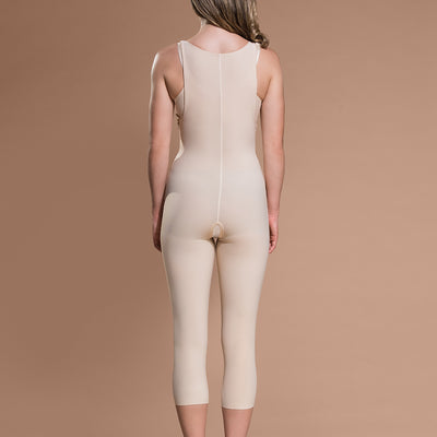 Marena Recovery style FBM calf-length compression girdle, back view in beige.