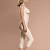 Marena Recovery style FBOM calf-length open-buttock compression girdle, side view in beige