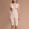 Marena Recovery style FBOS short-length open-buttock compression girdle, front view in beige showing front zipper closure.