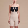 Marena Recovery style FBT2 mid thigh length compression girdle with suspenders, front view in beige shown with crossing straps