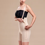 Marena Recovery style FBT compression girdle with suspenders thigh length, side zipper view in beige